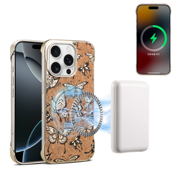 For iPhone 16 Pro Max Denior A18 WoodenPaint MagSafe Phone Case(Butterflies) - iPhone 16 Pro Max Cases by Denior | Online Shopping South Africa | PMC Jewellery | Buy Now Pay Later Mobicred