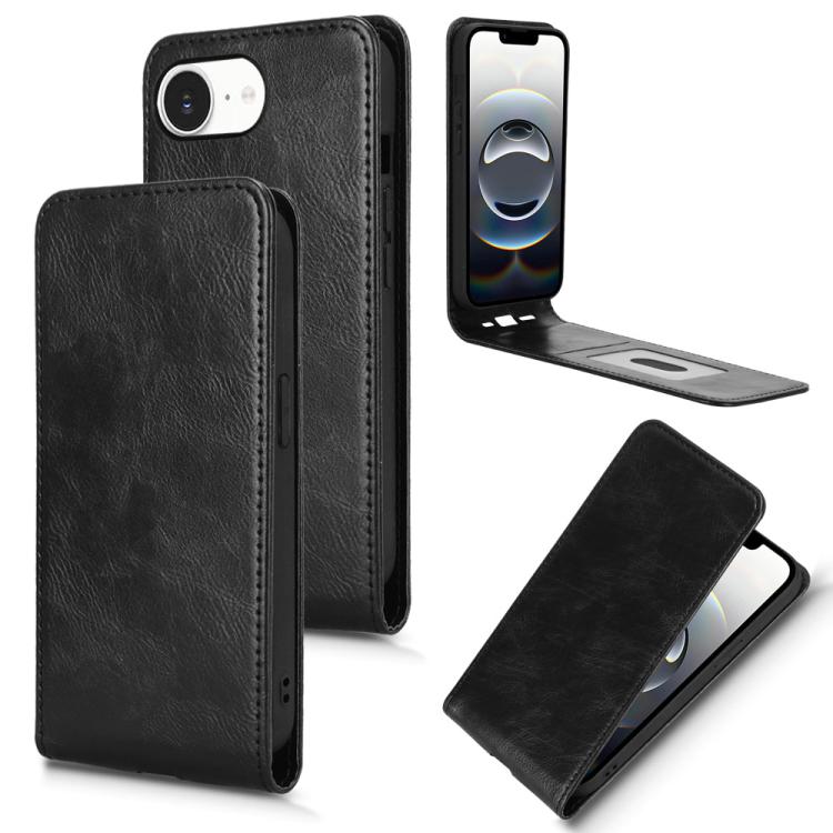 For iPhone 16e Magnetic Vertical Flip Leather Phone Case(Black) - iPhone 16e Cases by PMC TechLife | Online Shopping South Africa | PMC TechLife | Buy Now Pay Later Mobicred