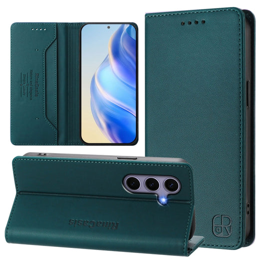 For Samsung Galaxy S24 / S25 5G RC01 Dual-Folded Magnetic Suction RFID Leather Phone Case(Dark Green) - Galaxy S25 5G Cases by PMC Jewellery | Online Shopping South Africa | PMC Jewellery | Buy Now Pay Later Mobicred