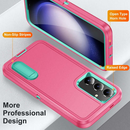 For Samsung Galaxy S24 / S25 5G Rugged PC Hybrid Silicone Phone Case with Holder(Rose Red+Light Green) - Galaxy S25 5G Cases by PMC Jewellery | Online Shopping South Africa | PMC Jewellery | Buy Now Pay Later Mobicred