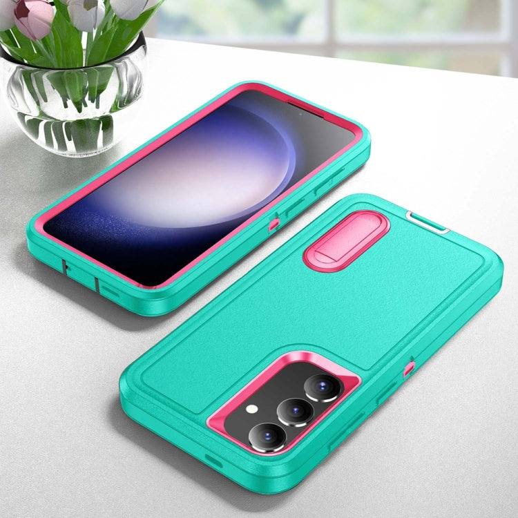 For Samsung Galaxy S24+ / S25+ 5G Rugged PC Hybrid Silicone Phone Case with Holder(Light Green+Rose Red) - Galaxy S25+ 5G Cases by PMC Jewellery | Online Shopping South Africa | PMC Jewellery | Buy Now Pay Later Mobicred