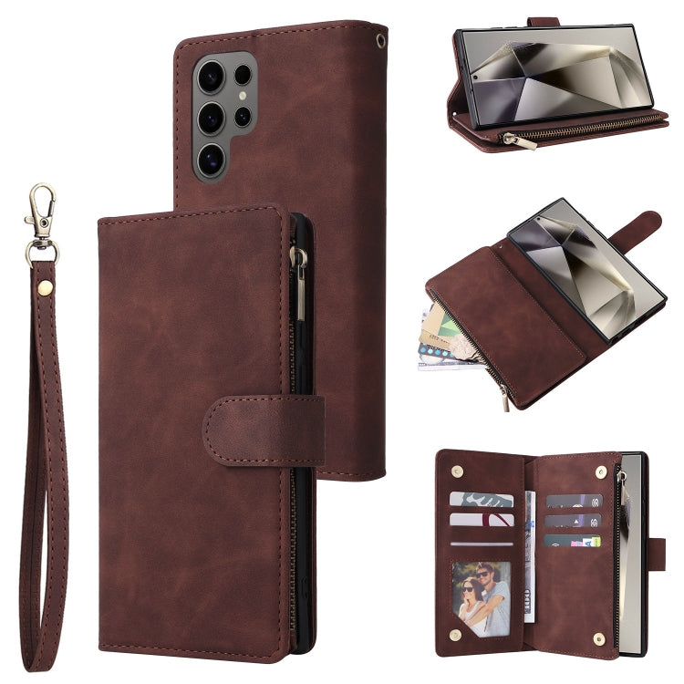 For Samsung Galaxy S25 Ultra 5G Multifunctional Frosted Zipper Wallet Leather Phone Case(Coffee) - Galaxy S25 Ultra 5G Cases by PMC Jewellery | Online Shopping South Africa | PMC Jewellery | Buy Now Pay Later Mobicred