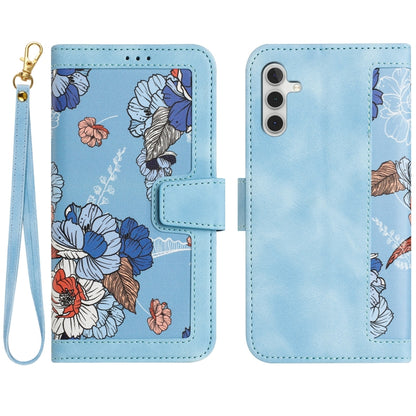 For Samsung Galaxy S25+ 5G Floral Pattern Leather Phone Case with Lanyard(Light Blue) - Galaxy S25+ 5G Cases by PMC Jewellery | Online Shopping South Africa | PMC Jewellery | Buy Now Pay Later Mobicred