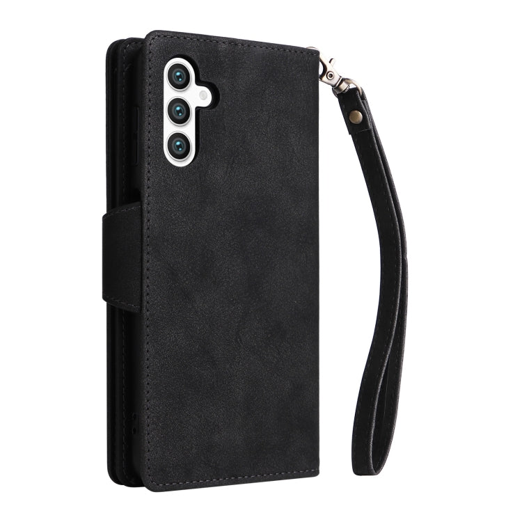 For Samsung Galaxy S25+ 5G Rivet Buckle 9 Cards Three Fold Leather Phone Case(Black) - Galaxy S25+ 5G Cases by PMC Jewellery | Online Shopping South Africa | PMC Jewellery | Buy Now Pay Later Mobicred