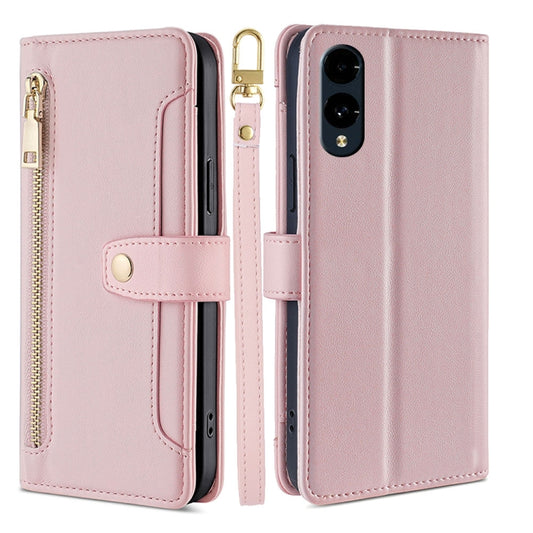 For Fujitsu Arrows We2 Sheep Texture Cross-body Zipper Wallet Leather Phone Case(Pink) - More Brand by PMC Jewellery | Online Shopping South Africa | PMC Jewellery | Buy Now Pay Later Mobicred