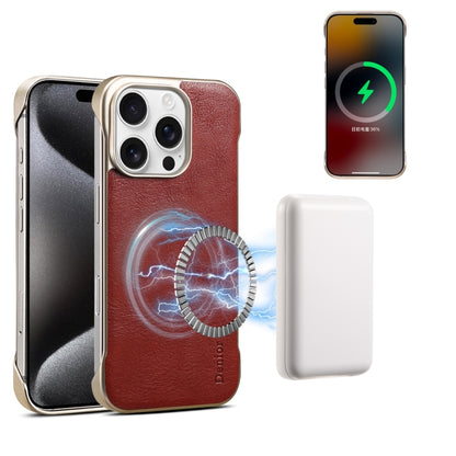 For iPhone 16 Denior MagSafe Genuine Leather Calf Texture  Phone Case(Red) - iPhone 16 Cases by Denior | Online Shopping South Africa | PMC Jewellery | Buy Now Pay Later Mobicred