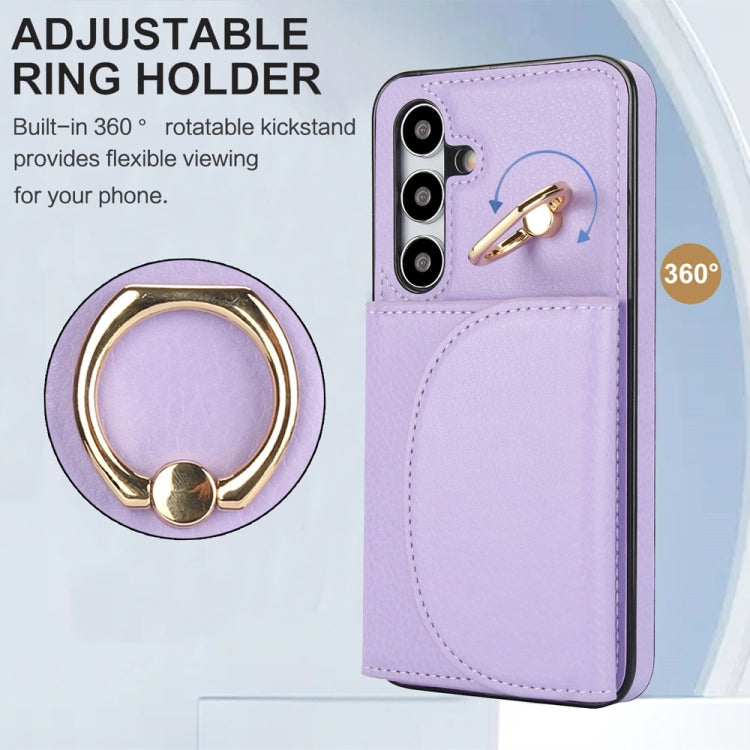 For Samsung Galaxy S25+ 5G Ring Holder Card Bag Skin Feel Phone Case(Purple) - Galaxy S25+ 5G Cases by PMC Jewellery | Online Shopping South Africa | PMC Jewellery | Buy Now Pay Later Mobicred