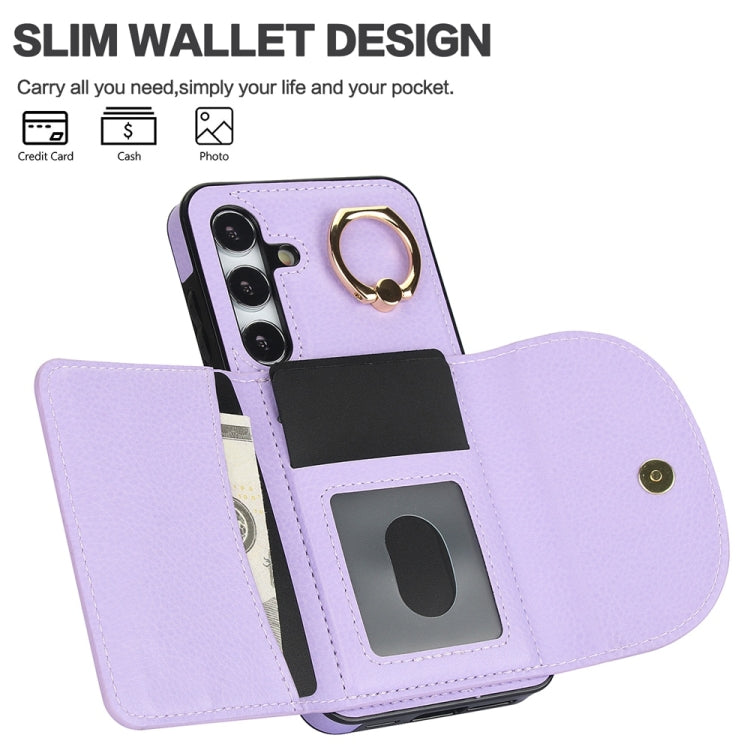 For Samsung Galaxy S25+ 5G Ring Holder Card Bag Skin Feel Phone Case(Purple) - Galaxy S25+ 5G Cases by PMC Jewellery | Online Shopping South Africa | PMC Jewellery | Buy Now Pay Later Mobicred