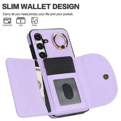 For Samsung Galaxy S25+ 5G Ring Holder Card Bag Skin Feel Phone Case(Purple) - Galaxy S25+ 5G Cases by PMC Jewellery | Online Shopping South Africa | PMC Jewellery | Buy Now Pay Later Mobicred