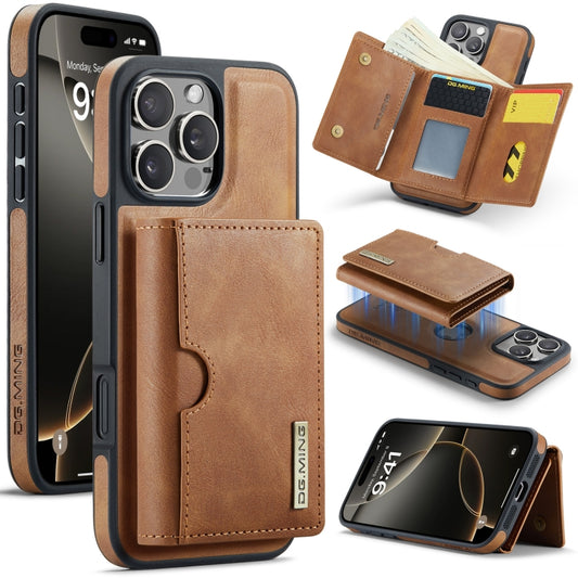 For iPhone 16 Pro Max DG.MING M6 Series RFID Tri-fold Card Bag Removable Leather Phone Case(Brown) - iPhone 16 Pro Max Cases by DG.MING | Online Shopping South Africa | PMC Jewellery | Buy Now Pay Later Mobicred