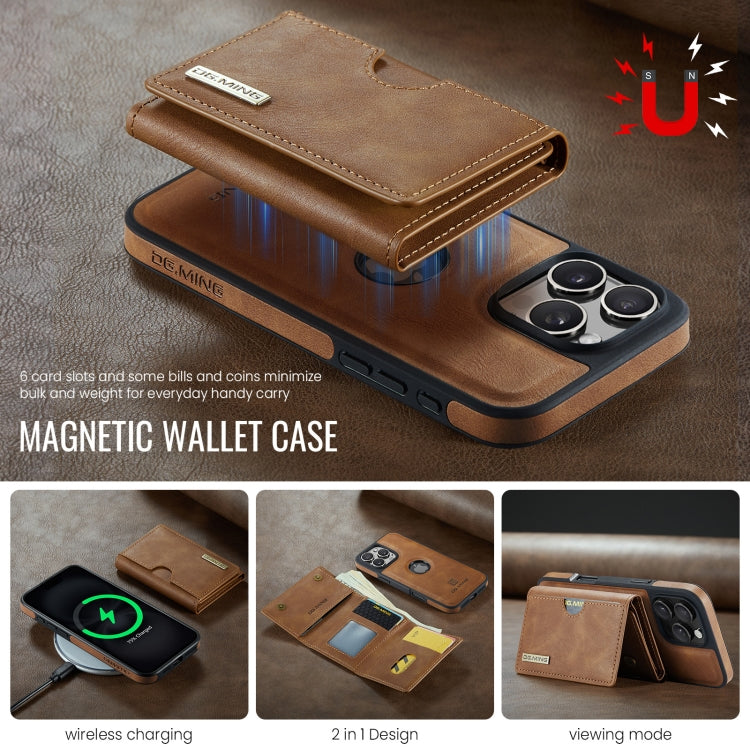 For iPhone 16 Pro Max DG.MING M6 Series RFID Tri-fold Card Bag Removable Leather Phone Case(Brown) - iPhone 16 Pro Max Cases by DG.MING | Online Shopping South Africa | PMC Jewellery | Buy Now Pay Later Mobicred