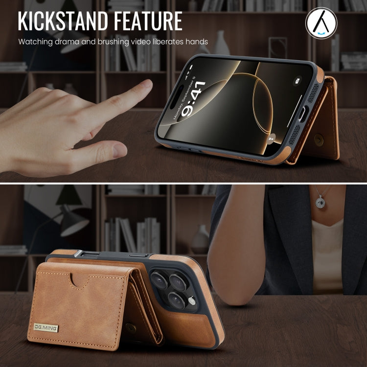 For iPhone 16 Pro Max DG.MING M6 Series RFID Tri-fold Card Bag Removable Leather Phone Case(Brown) - iPhone 16 Pro Max Cases by DG.MING | Online Shopping South Africa | PMC Jewellery | Buy Now Pay Later Mobicred