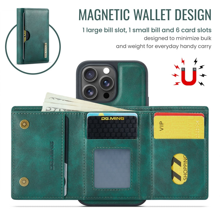 For iPhone 16 Pro Max DG.MING M6 Series RFID Tri-fold Card Bag Removable Leather Phone Case(Green) - iPhone 16 Pro Max Cases by DG.MING | Online Shopping South Africa | PMC Jewellery | Buy Now Pay Later Mobicred