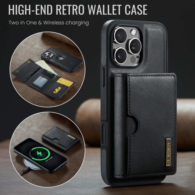 For iPhone 16 Pro DG.MING M6 Series RFID Tri-fold Card Bag Removable Leather Phone Case(Black) - iPhone 16 Pro Cases by DG.MING | Online Shopping South Africa | PMC Jewellery | Buy Now Pay Later Mobicred