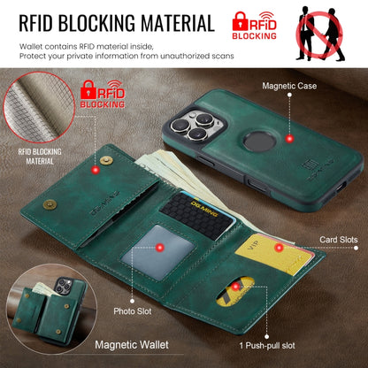 For iPhone 16 Pro DG.MING M6 Series RFID Tri-fold Card Bag Removable Leather Phone Case(Green) - iPhone 16 Pro Cases by DG.MING | Online Shopping South Africa | PMC Jewellery | Buy Now Pay Later Mobicred