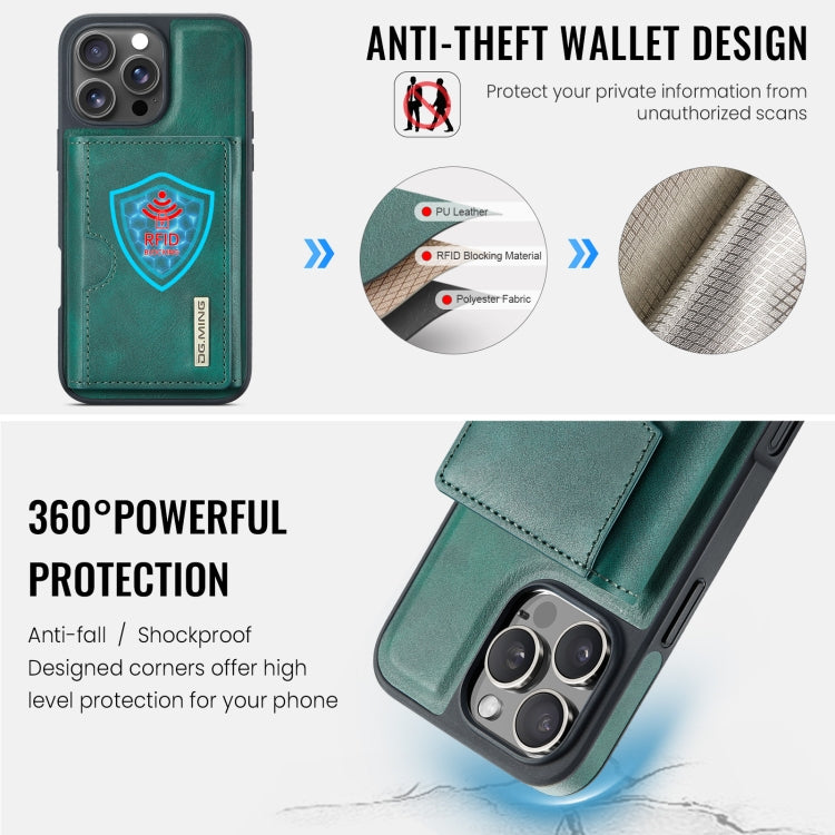 For iPhone 16 Pro DG.MING M6 Series RFID Tri-fold Card Bag Removable Leather Phone Case(Green) - iPhone 16 Pro Cases by DG.MING | Online Shopping South Africa | PMC Jewellery | Buy Now Pay Later Mobicred