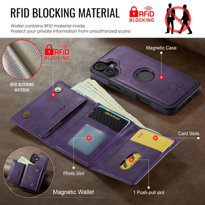 For iPhone 16 Plus DG.MING M6 Series RFID Tri-fold Card Bag Removable Leather Phone Case(Purple) - iPhone 16 Plus Cases by DG.MING | Online Shopping South Africa | PMC Jewellery | Buy Now Pay Later Mobicred