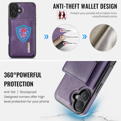 For iPhone 16 Plus DG.MING M6 Series RFID Tri-fold Card Bag Removable Leather Phone Case(Purple) - iPhone 16 Plus Cases by DG.MING | Online Shopping South Africa | PMC Jewellery | Buy Now Pay Later Mobicred