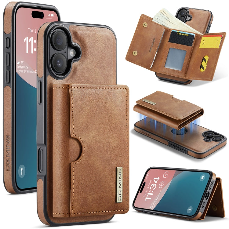 For iPhone 16 DG.MING M6 Series RFID Tri-fold Card Bag Removable Leather Phone Case(Brown) - iPhone 16 Cases by DG.MING | Online Shopping South Africa | PMC Jewellery | Buy Now Pay Later Mobicred