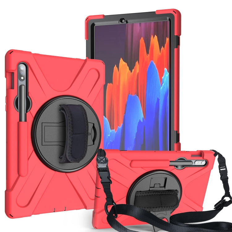 For Samsung Galaxy Tab S9 / Galaxy Tab S8 / Galaxy Tab S7 (2020) T870 Shockproof Colorful Silicone + PC Protective Case with Holder & Shoulder Strap & Hand Strap & Pen Slot(Red) - Galaxy Tab S8 Cases by PMC Jewellery | Online Shopping South Africa | PMC Jewellery | Buy Now Pay Later Mobicred