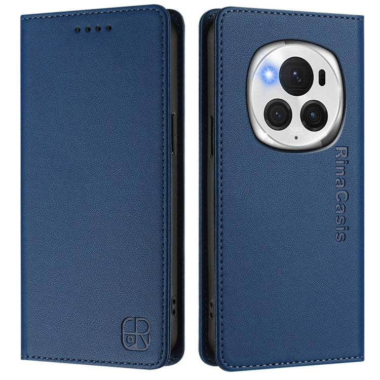 For Honor Magic6 Pro Global RC01 Dual-Folded Magnetic Suction RFID Leather Phone Case(Dark Blue) - Honor Cases by PMC Jewellery | Online Shopping South Africa | PMC Jewellery | Buy Now Pay Later Mobicred