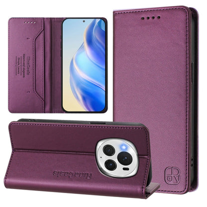 For Honor Magic6 Pro Global RC01 Dual-Folded Magnetic Suction RFID Leather Phone Case(Violet) - Honor Cases by PMC Jewellery | Online Shopping South Africa | PMC Jewellery | Buy Now Pay Later Mobicred