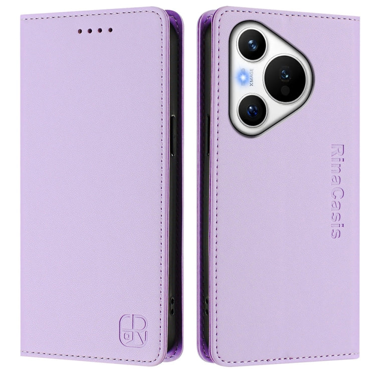 For Huawei Pura 70 RC01 Dual-Folded Magnetic Suction RFID Leather Phone Case(Light Purple) - Huawei Cases by PMC Jewellery | Online Shopping South Africa | PMC Jewellery | Buy Now Pay Later Mobicred