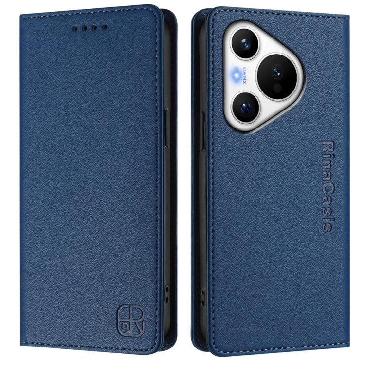 For Huawei Pura 70 RC01 Dual-Folded Magnetic Suction RFID Leather Phone Case(Dark Blue) - Huawei Cases by PMC Jewellery | Online Shopping South Africa | PMC Jewellery | Buy Now Pay Later Mobicred