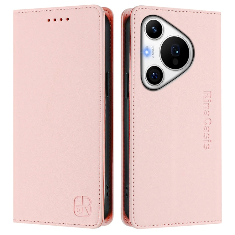 For Huawei Pura 70 Pro / Pura 70 Pro+ RC01 Dual-Folded Magnetic Suction RFID Leather Phone Case(Pink) - Huawei Cases by PMC Jewellery | Online Shopping South Africa | PMC Jewellery | Buy Now Pay Later Mobicred