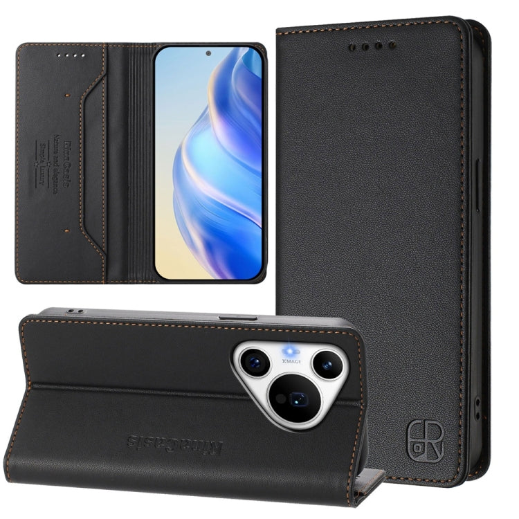 For Huawei Pura 70 Pro / Pura 70 Pro+ RC01 Dual-Folded Magnetic Suction RFID Leather Phone Case(Black) - Huawei Cases by PMC Jewellery | Online Shopping South Africa | PMC Jewellery | Buy Now Pay Later Mobicred