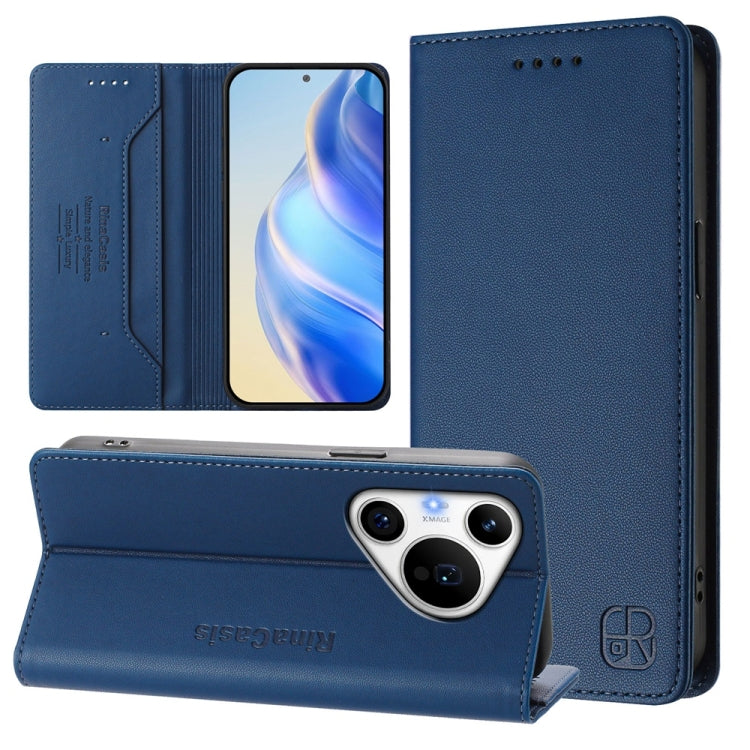 For Huawei Pura 70 Pro / Pura 70 Pro+ RC01 Dual-Folded Magnetic Suction RFID Leather Phone Case(Dark Blue) - Huawei Cases by PMC Jewellery | Online Shopping South Africa | PMC Jewellery | Buy Now Pay Later Mobicred