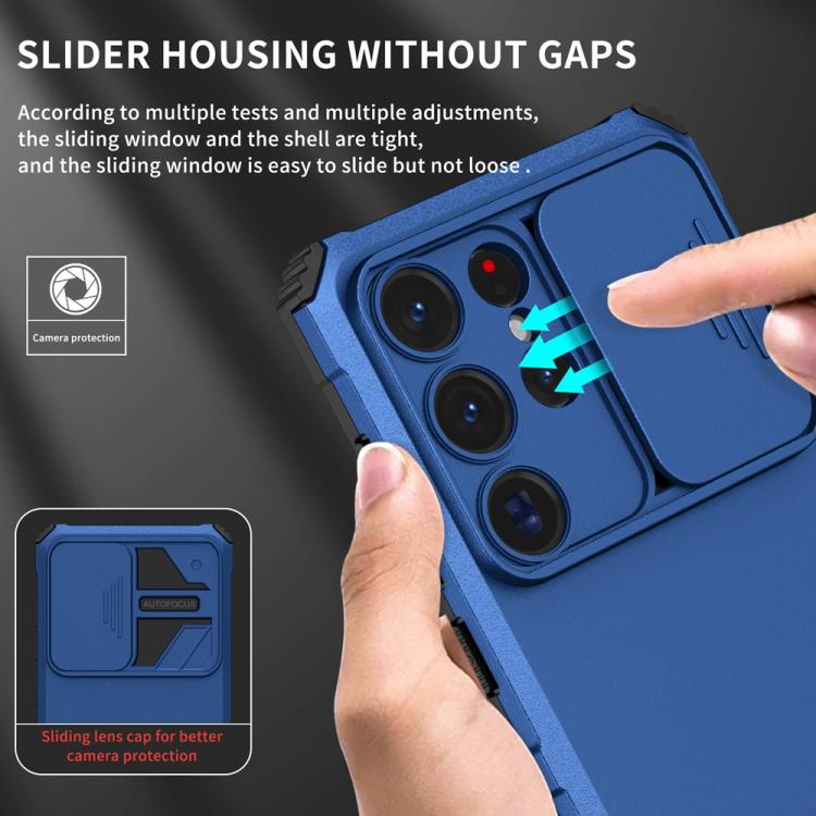 For Samsung Galaxy S25 Ultra 5G Stereoscopic Holder Sliding Camshield Phone Case(Blue) - free shipping - PMC Jewellery - Order now!