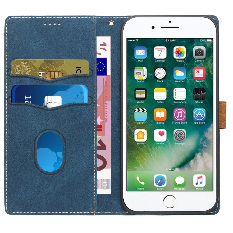 For iPhone 16e Grid Stitching Leather Phone Case with Lanyard(Blue) - iPhone 16e Cases by PMC TechLife | Online Shopping South Africa | PMC TechLife | Buy Now Pay Later Mobicred