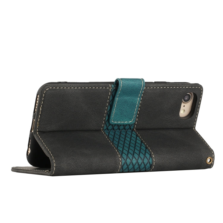 For iPhone 16e Grid Stitching Leather Phone Case with Lanyard(Black) - iPhone 16e Cases by PMC TechLife | Online Shopping South Africa | PMC TechLife | Buy Now Pay Later Mobicred