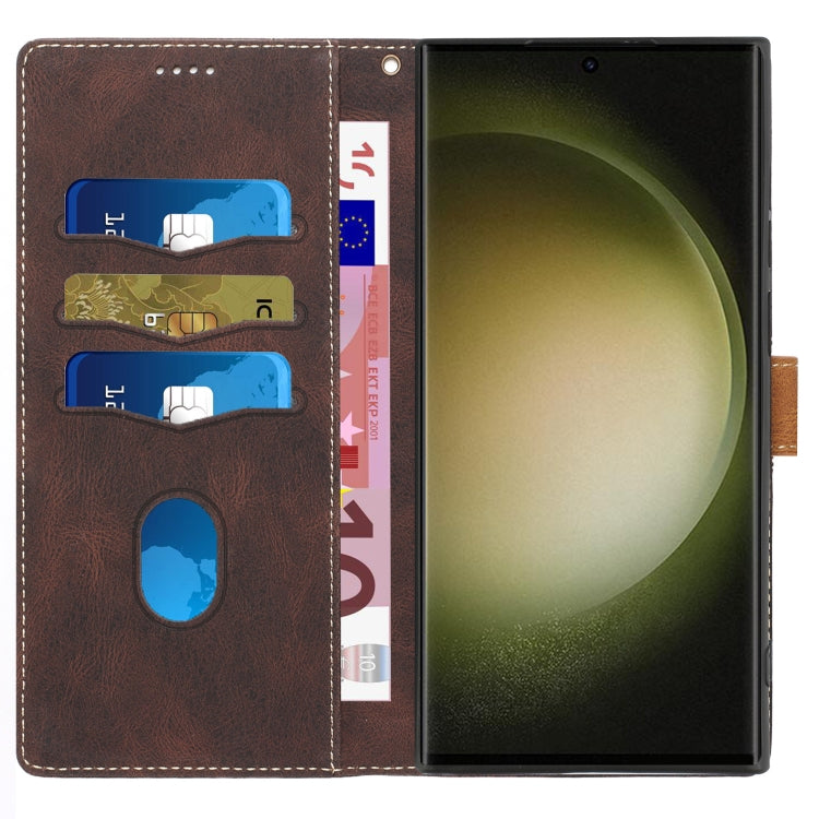 For Samsung Galaxy S25 Ultra 5G Grid Stitching Leather Phone Case with Lanyard(Brown) - Galaxy S25 Ultra 5G Cases by PMC Jewellery | Online Shopping South Africa | PMC Jewellery | Buy Now Pay Later Mobicred