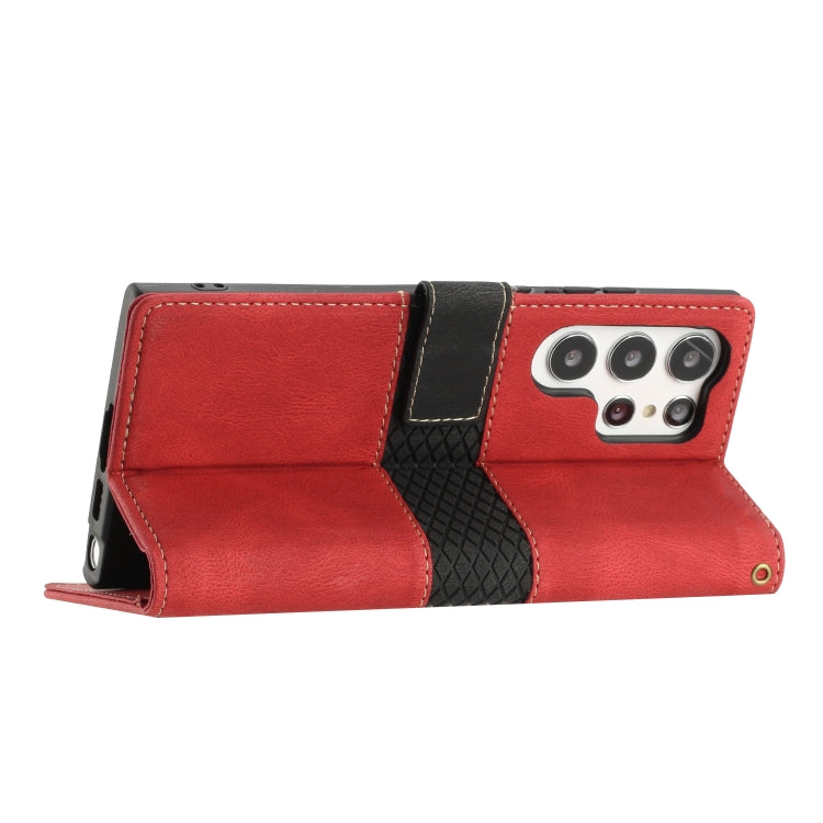 For Samsung Galaxy S25 Ultra 5G Grid Stitching Leather Phone Case with Lanyard(Red) - Galaxy S25 Ultra 5G Cases by PMC Jewellery | Online Shopping South Africa | PMC Jewellery | Buy Now Pay Later Mobicred