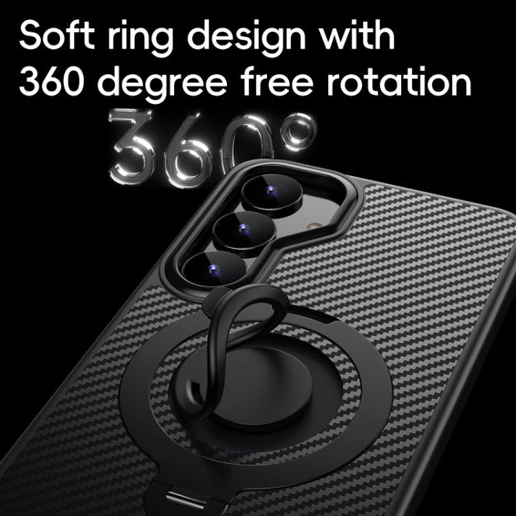 For Samsung Galaxy S25 5G Carbon Fiber MagSafe Phone Case with 360 Degree Rotating Holder(Black Grey) - Galaxy S25 5G Cases by PMC Jewellery | Online Shopping South Africa | PMC Jewellery | Buy Now Pay Later Mobicred