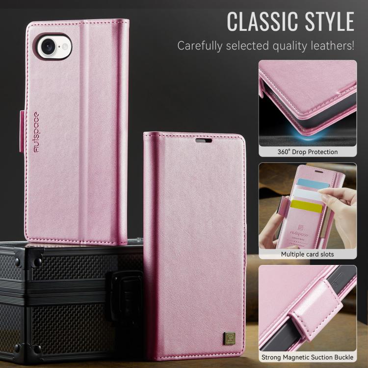 For iPhone 16e AutSpace A11 Side Buckle MagSafe Magnetic RFID Phone Leather Case(Rose Gold) - free shipping - PMc TechLife - Order now!