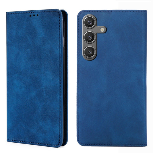 For Samsung Galaxy S25 5G Skin Feel Magnetic Leather Phone Case(Blue) - Galaxy S25 5G Cases by PMC Jewellery | Online Shopping South Africa | PMC Jewellery | Buy Now Pay Later Mobicred