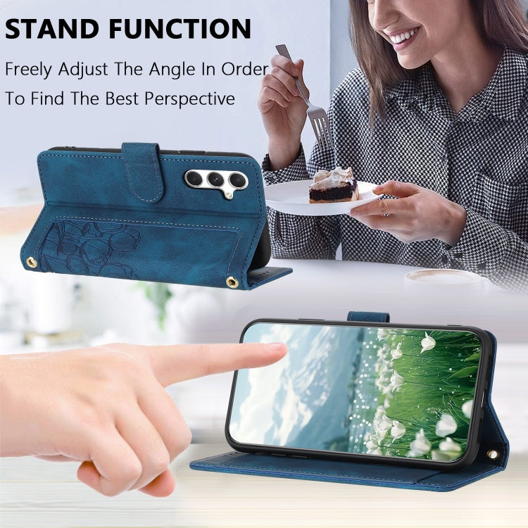 For Samsung Galaxy S25 5G Tulips Embossed Leather Phone Case with Lanyard(Blue) - Galaxy S25 5G Cases by PMC Jewellery | Online Shopping South Africa | PMC Jewellery | Buy Now Pay Later Mobicred