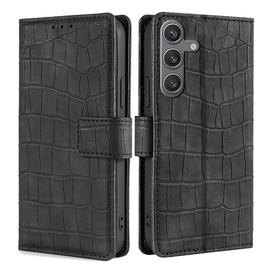 For Samsung Galaxy S25 5G Skin Feel Crocodile Magnetic Clasp Leather Phone Case(Black) - Galaxy S25 5G Cases by PMC Jewellery | Online Shopping South Africa | PMC Jewellery | Buy Now Pay Later Mobicred