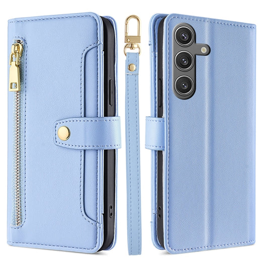 For Samsung Galaxy S25 5G Sheep Texture Cross-body Zipper Wallet Leather Phone Case(Blue) - Galaxy S25 5G Cases by PMC Jewellery | Online Shopping South Africa | PMC Jewellery | Buy Now Pay Later Mobicred