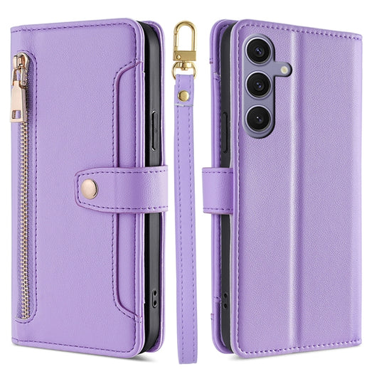 For Samsung Galaxy S25+ 5G Sheep Texture Cross-body Zipper Wallet Leather Phone Case(Purple) - Galaxy S25+ 5G Cases by PMC Jewellery | Online Shopping South Africa | PMC Jewellery | Buy Now Pay Later Mobicred