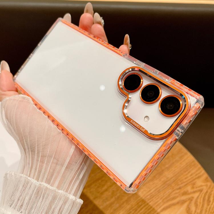 For Samsung Galaxy S25 5G Transparent Phone Case with Lens Film(Orange) - Galaxy S25 5G Cases by PMC Jewellery | Online Shopping South Africa | PMC Jewellery | Buy Now Pay Later Mobicred