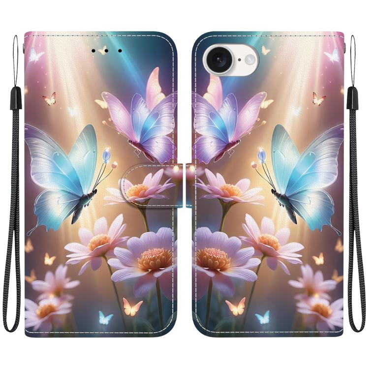 For iPhone 16e Crystal Texture Colored Drawing Leather Phone Case(Butterfly Love Flower) - free shipping - PMC TechLife - Order now!