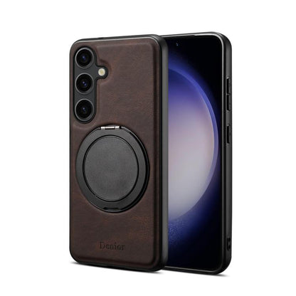 For Samsung Galaxy S25 5G Denior A14 Skin Feel Rotating Holder MagSafe Phone Case(Brown) - Galaxy S25 5G Cases by Denior | Online Shopping South Africa | PMC Jewellery | Buy Now Pay Later Mobicred