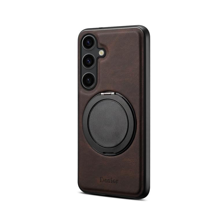 For Samsung Galaxy S25 5G Denior A14 Skin Feel Rotating Holder MagSafe Phone Case(Brown) - Galaxy S25 5G Cases by Denior | Online Shopping South Africa | PMC Jewellery | Buy Now Pay Later Mobicred