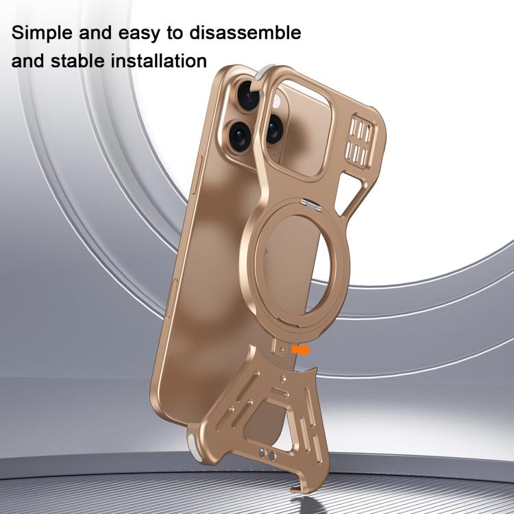 For iPhone 15 Armor 360 Holder Frameless Alloy MagSafe Phone Case(Desert Gold) - iPhone 15 Cases by PMc TechLife | Online Shopping South Africa | PMc TechLife | Buy Now Pay Later Mobicred