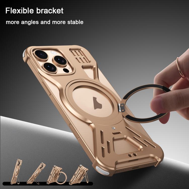 For iPhone 15 Pro Max Armor 360 Holder Frameless Alloy MagSafe Phone Case(Black) - iPhone 15 Pro Max Cases by PMc TechLife | Online Shopping South Africa | PMc TechLife | Buy Now Pay Later Mobicred
