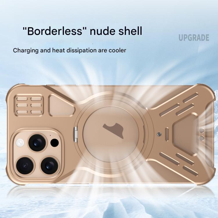 For iPhone 15 Pro Armor 360 Holder Frameless Alloy MagSafe Phone Case(Desert Gold) - iPhone 15 Pro Cases by PMc TechLife | Online Shopping South Africa | PMc TechLife | Buy Now Pay Later Mobicred